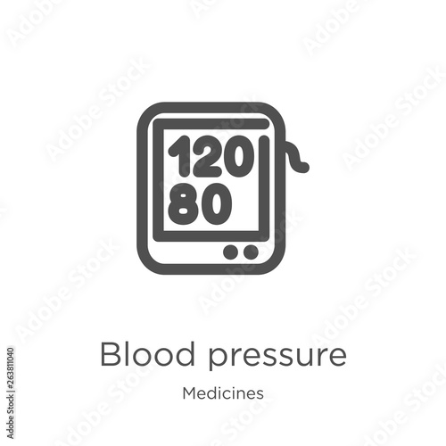 blood pressure icon vector from medicines collection. Thin line blood pressure outline icon vector illustration. Outline, thin line blood pressure icon for website design and mobile, app development.
