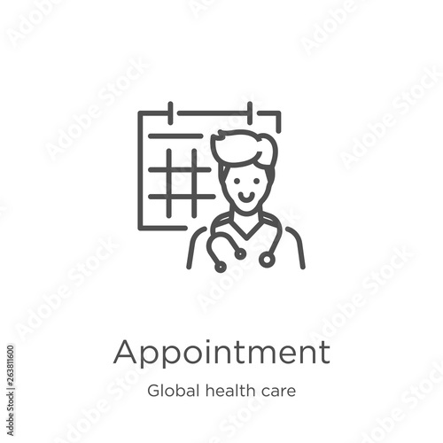 appointment icon vector from global health care collection. Thin line appointment outline icon vector illustration. Outline, thin line appointment icon for website design and mobile, app development.