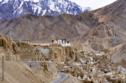 Lamayuru Buddhist Monastery or Gompa surrounded by dramatic and breathtaking landscape nestled within the Indian Himalayan region of Ladakh, Kashmir.
