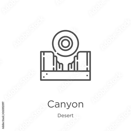 canyon icon vector from desert collection. Thin line canyon outline icon vector illustration. Outline, thin line canyon icon for website design and mobile, app development.