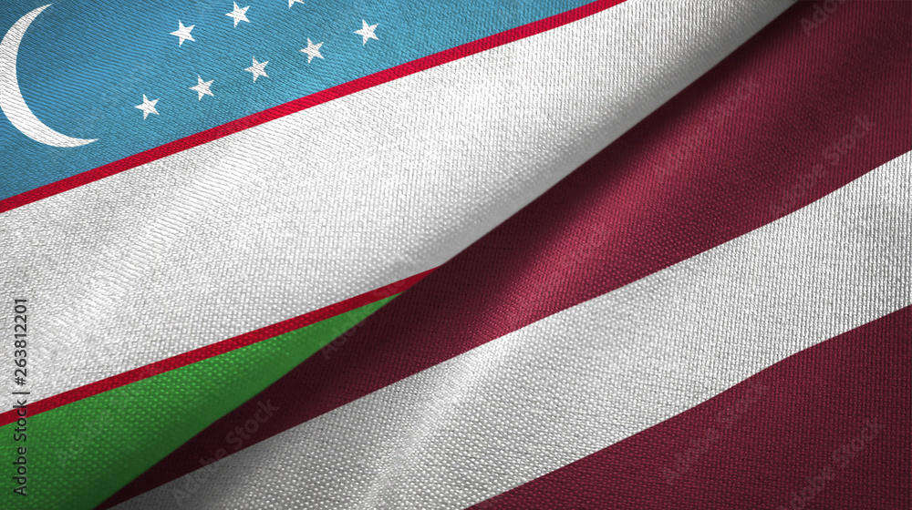 Uzbekistan and Latvia two flags textile cloth, fabric texture Uzbekistan and Latvia two flags textile cloth, fabric texture