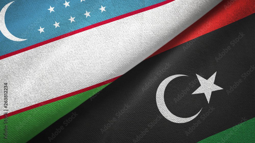 Uzbekistan and Libya two flags textile cloth, fabric texture Uzbekistan and Libya two flags textile cloth, fabric texture