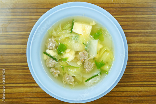 Mild soup with vegetables, Tofu and pork