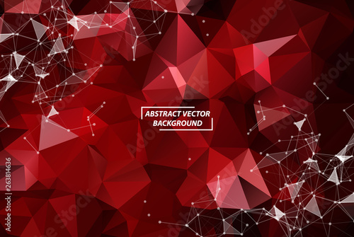 Red Geometric Polygonal background molecule and communication. Connected lines with dots. Minimalism background. Concept of the science, chemistry, biology, medicine, technology.