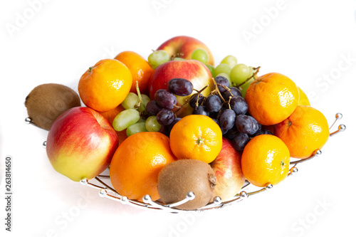 Fruit basket orange  mandarin  grape  apple  kiwi  