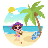 kid girl playing on the beach vector illustration