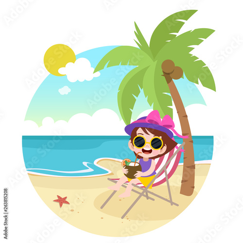 kid girl playing on the beach vector illustration © Colorfuel Studio