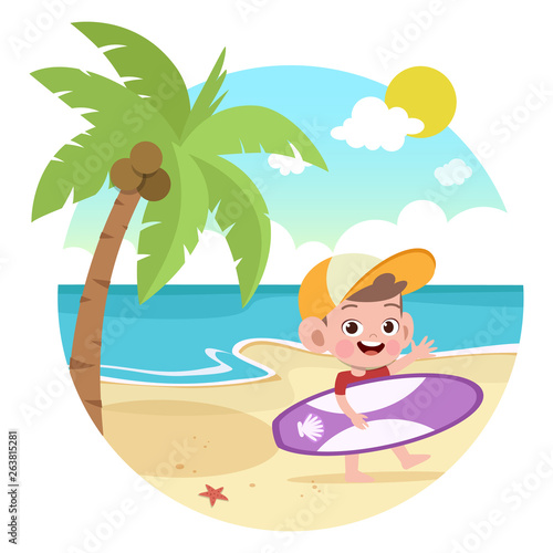 kid boy playing on beach vector illustration © Colorfuel Studio