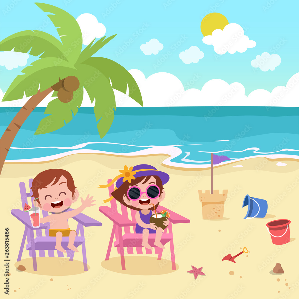 children playing on the beach vector illustration