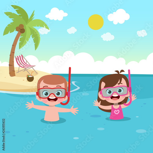 children playing on the beach vector illustration