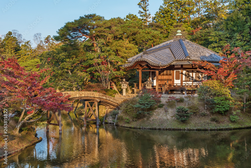 pavilion in garden in Katsura, Arashiyama, Kyoto, Japan