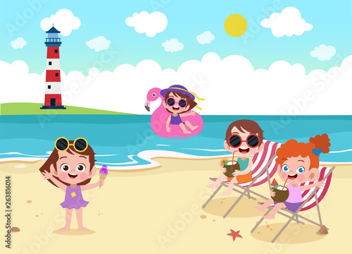 children playing on the beach vector illustration