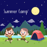 kids scouts at camp vector illustration