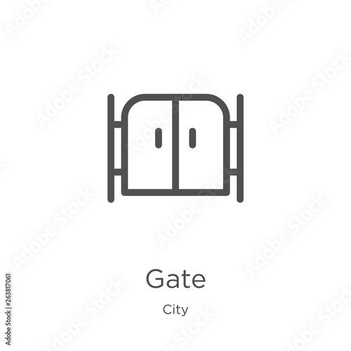 gate icon vector from city collection. Thin line gate outline icon vector illustration. Outline, thin line gate icon for website design and mobile, app development.