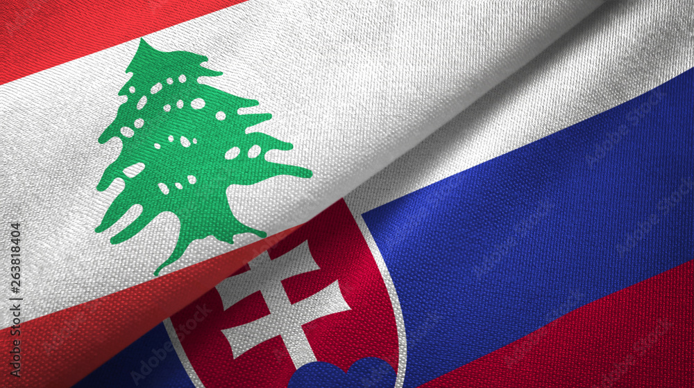 Lebanon and Slovakia two flags textile cloth, fabric texture Lebanon and Slovakia two flags textile cloth, fabric texture