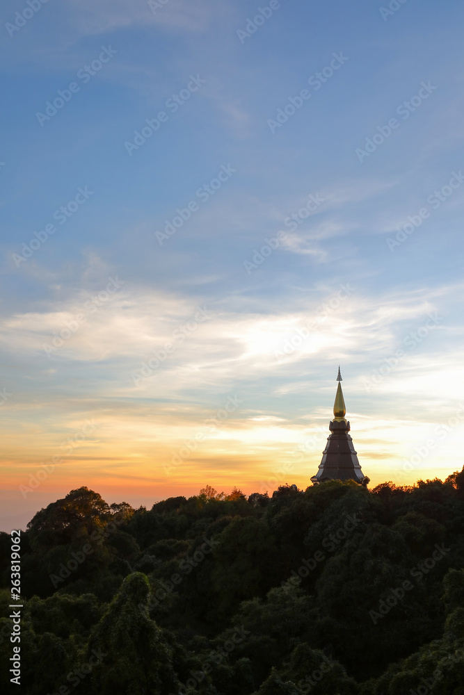 beautiful landscape, landmark of pagoda in doi Inthanon national park at Chiang Mai, Thailand