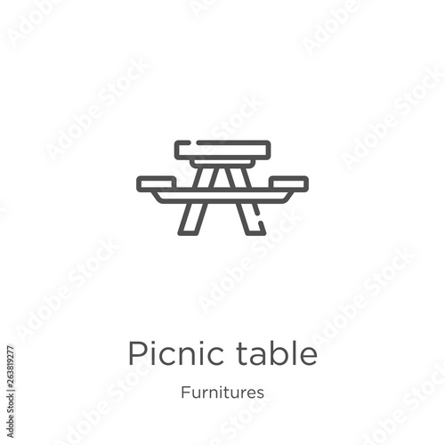 picnic table icon vector from furnitures collection. Thin line picnic table outline icon vector illustration. Outline, thin line picnic table icon for website design and mobile, app development.