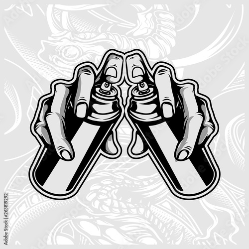 hand holding spay paint graffiti vector