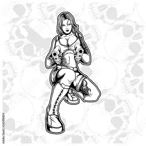 women mafia bandit gangster handling gun vector