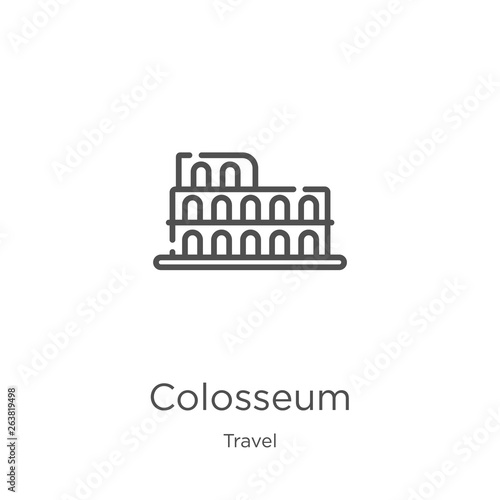 Colosseum icon vector from travel collection. Thin line Colosseum outline icon vector illustration. Outline, thin line Colosseum icon for website design and mobile, app development.