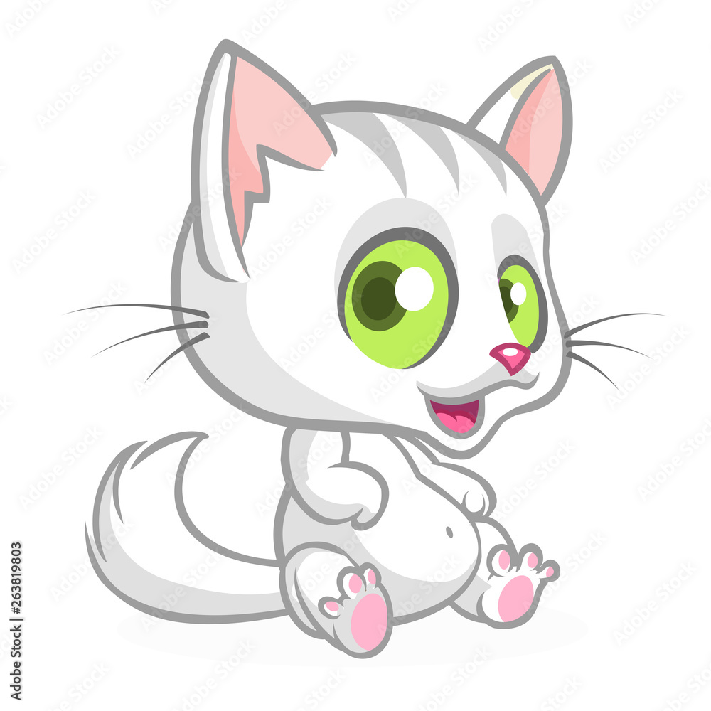 Pretty and cute white cat cartoon with fluffy tail. Vector illustration Pretty and cute white cat cartoon with fluffy tail. Vector illustration