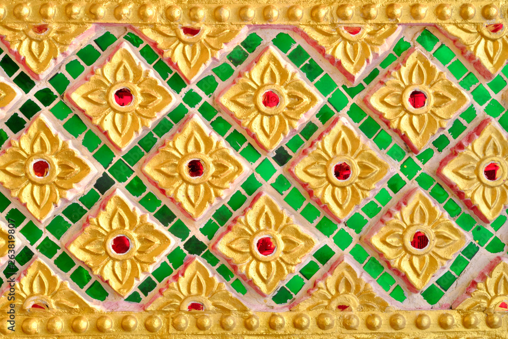 Closeup pattern of temple pillars in Thailand