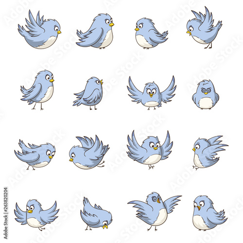 Collection of cut cartoon birds. Hand drawn vector illustration.