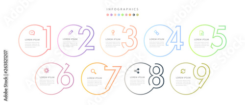 Vector infographic design UI template colorful gradient 9 number labels and icons photo