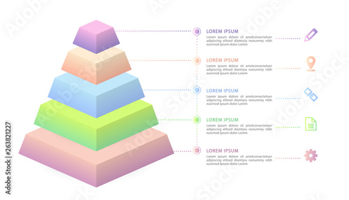 Vector isometric infographic design UI template colorful gradient 5 step labels and icons