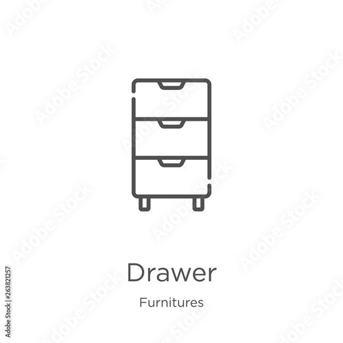 drawer icon vector from furnitures collection. Thin line drawer outline icon vector illustration. Outline, thin line drawer icon for website design and mobile, app development.