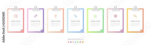 Vector infographic design UI template colorful gradient clipboard paper template labels and icons