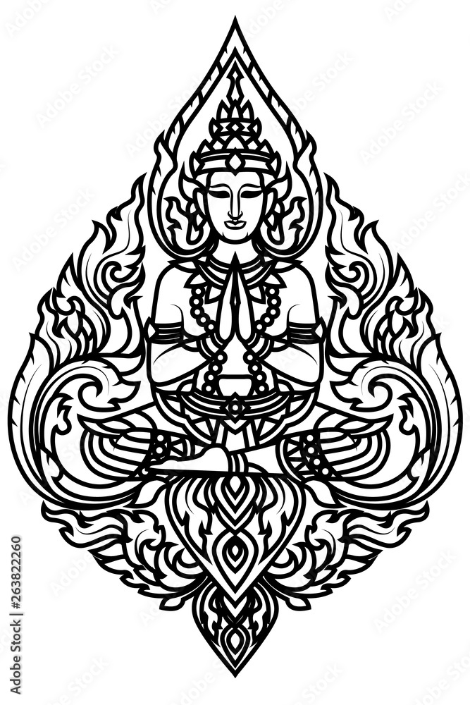 Stencil Line Draw Thailand Goddess Stencil Line Draw Thailand Goddess