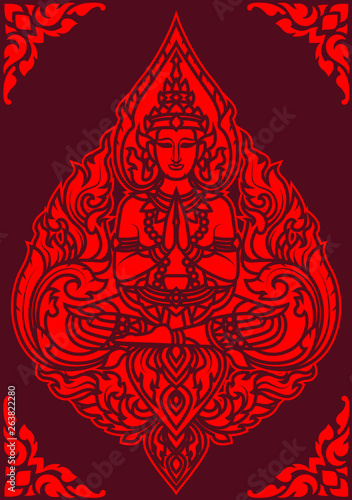 Red color Thailand Goddess with corner abstract design