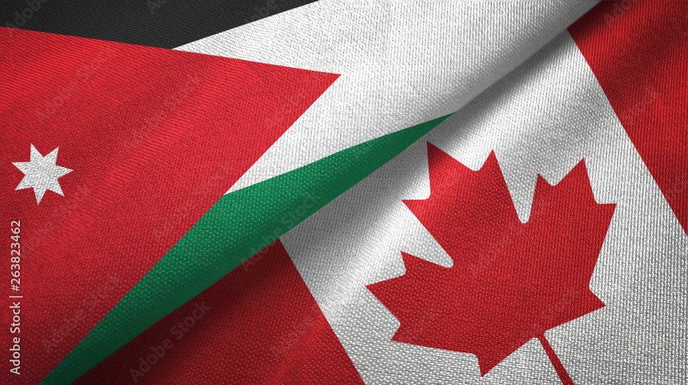 Jordan and Canada two flags textile cloth, fabric texture Jordan and Canada two flags textile cloth, fabric texture