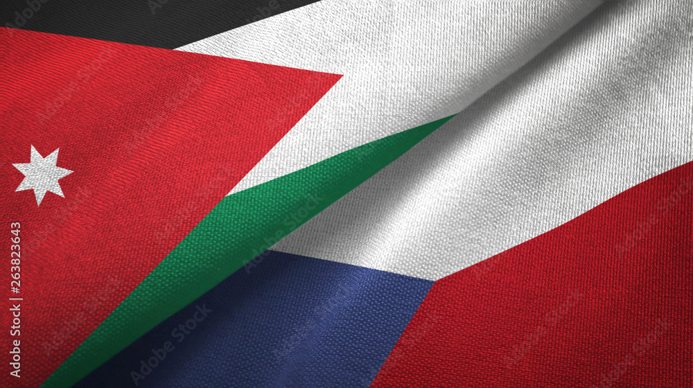 Jordan and Czech Republic two flags textile cloth, fabric texture