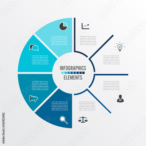 Vector illustration infographics. Business concept with 8 options. For content, diagram, flowchart, steps, parts, timeline infographics, workflow, chart.