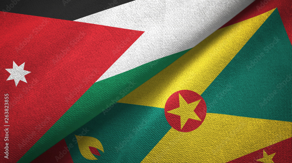 Fototapeta premium Jordan and Grenada two flags textile cloth, fabric texture