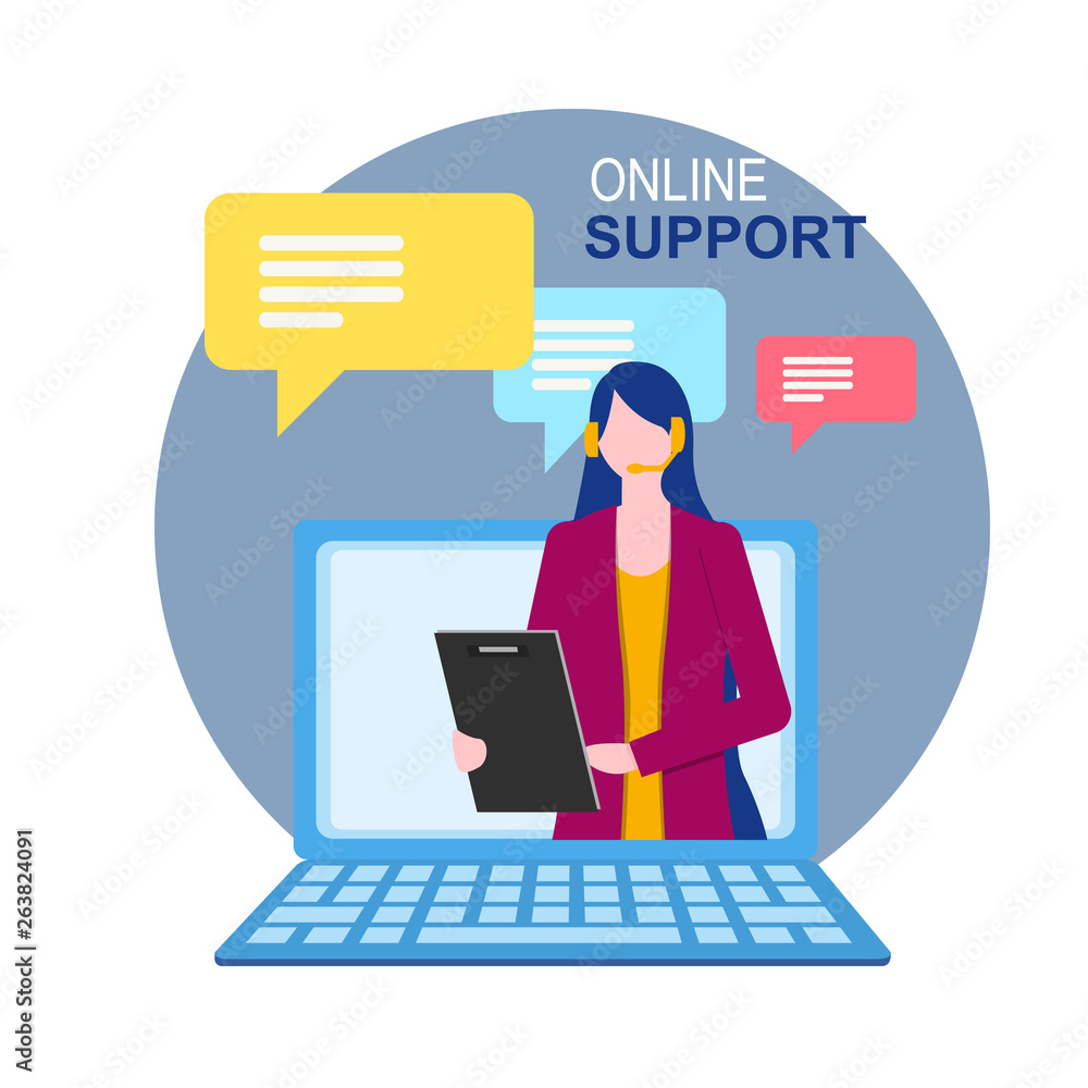 Woman Assistant on Notebook Display Online Support