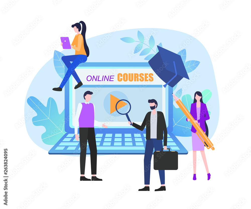 Fototapeta premium Online Courses Notebook Screen Man Woman Student