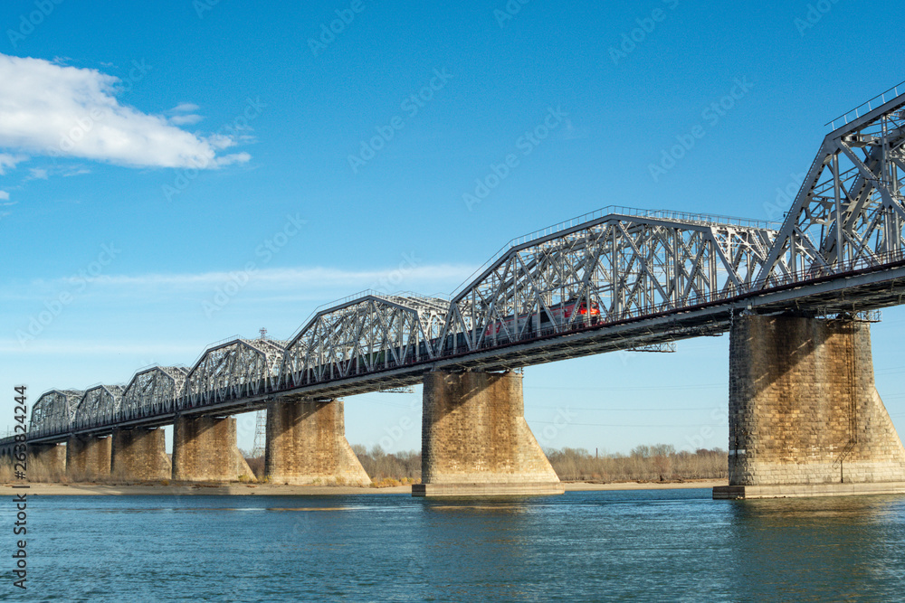 Railroad bridge across the river Railroad bridge across the river
