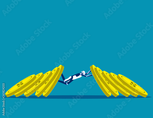 Business team blocking currency domino effect. Concept business vector illustration, Money, Finance and economy, Coin. photo