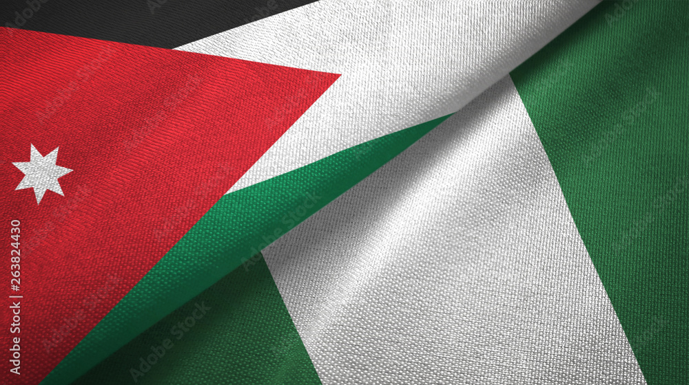 Jordan and Nigeria two flags textile cloth, fabric texture Jordan and Nigeria two flags textile cloth, fabric texture