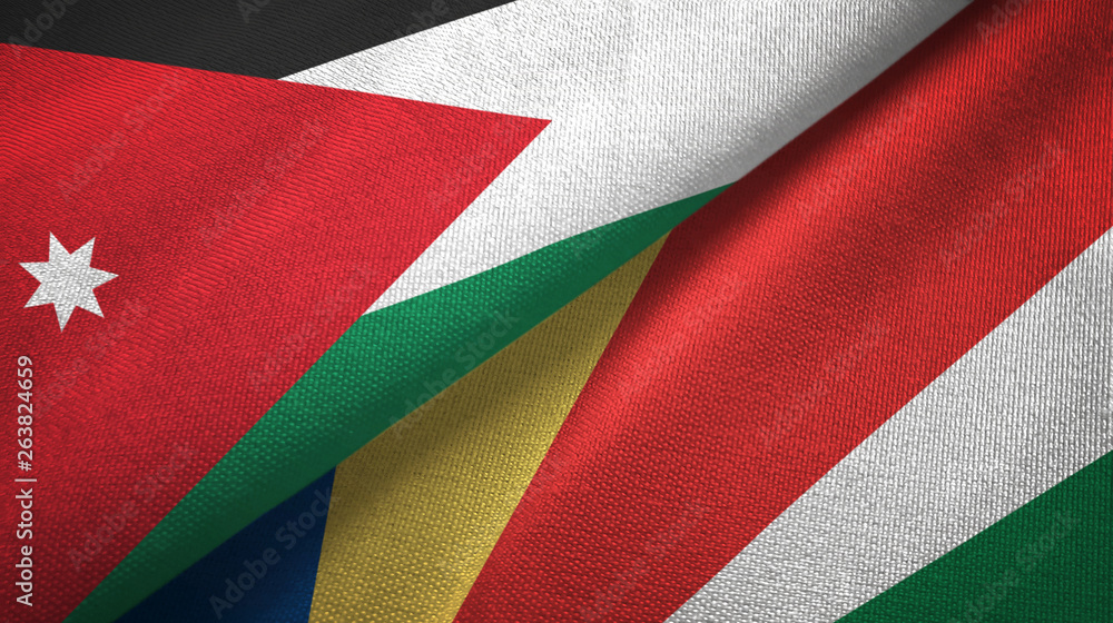 Jordan and Seychelles two flags textile cloth, fabric texture