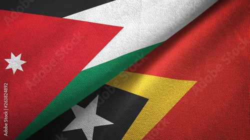 Jordan and Timor-Leste East Timor two flags textile cloth, fabric texture