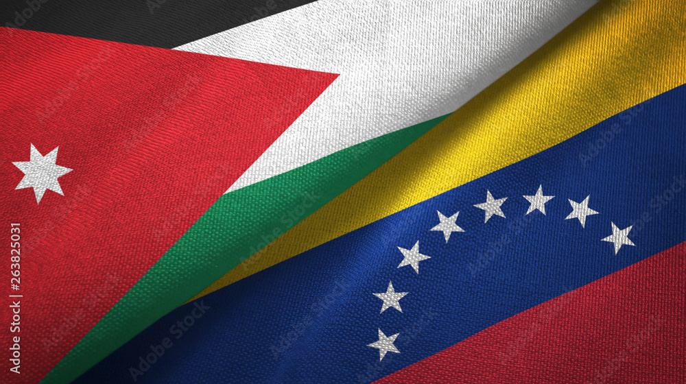 Jordan and Venezuela two flags textile cloth, fabric texture Jordan and Venezuela two flags textile cloth, fabric texture