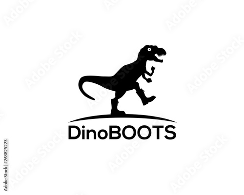 dinosaur trex wearing boots walking on the curved ground