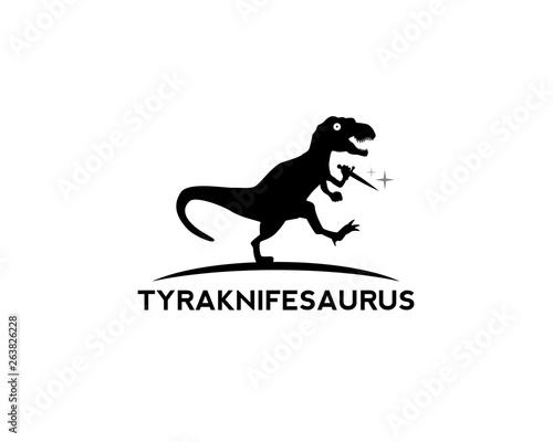 tyrannosaurus rex running chasing something and holding knife