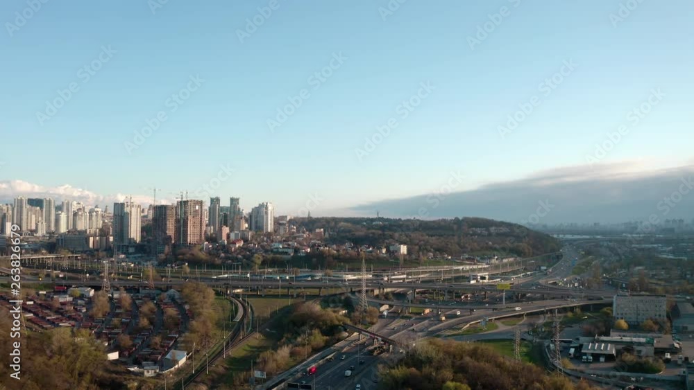 Aerial tripod, showing a intersection outside of Kiev, view towards the city. Aerial tripod, showing a intersection outside of Kiev, view towards the city.