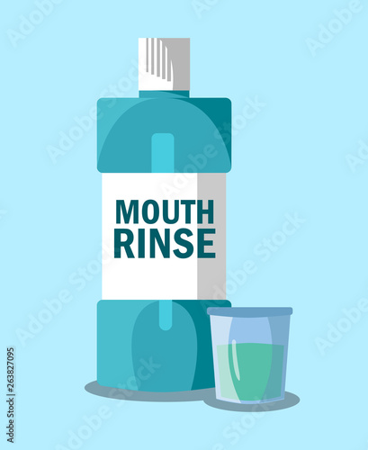 Mouth Rinse, Mouthwash Flat Vector Illustration