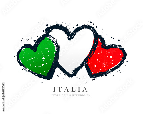 Italian flag in the form of three hearts. Vector illustration on white background.